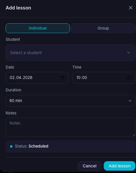 Add lesson form in TeachersFlow