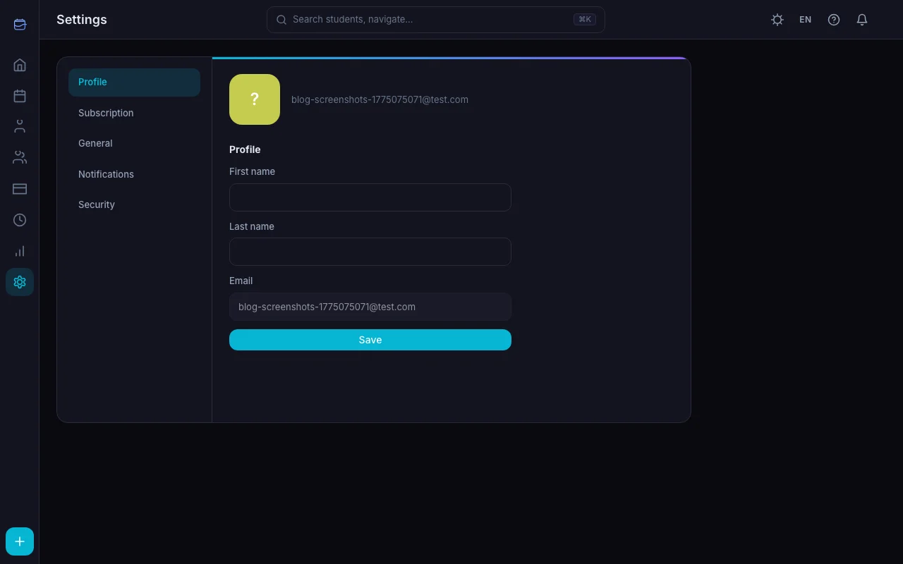 Profile settings in TeachersFlow
