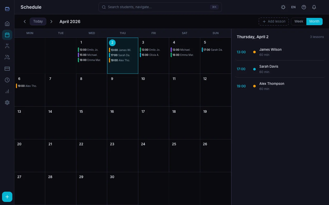 Monthly calendar view in TeachersFlow