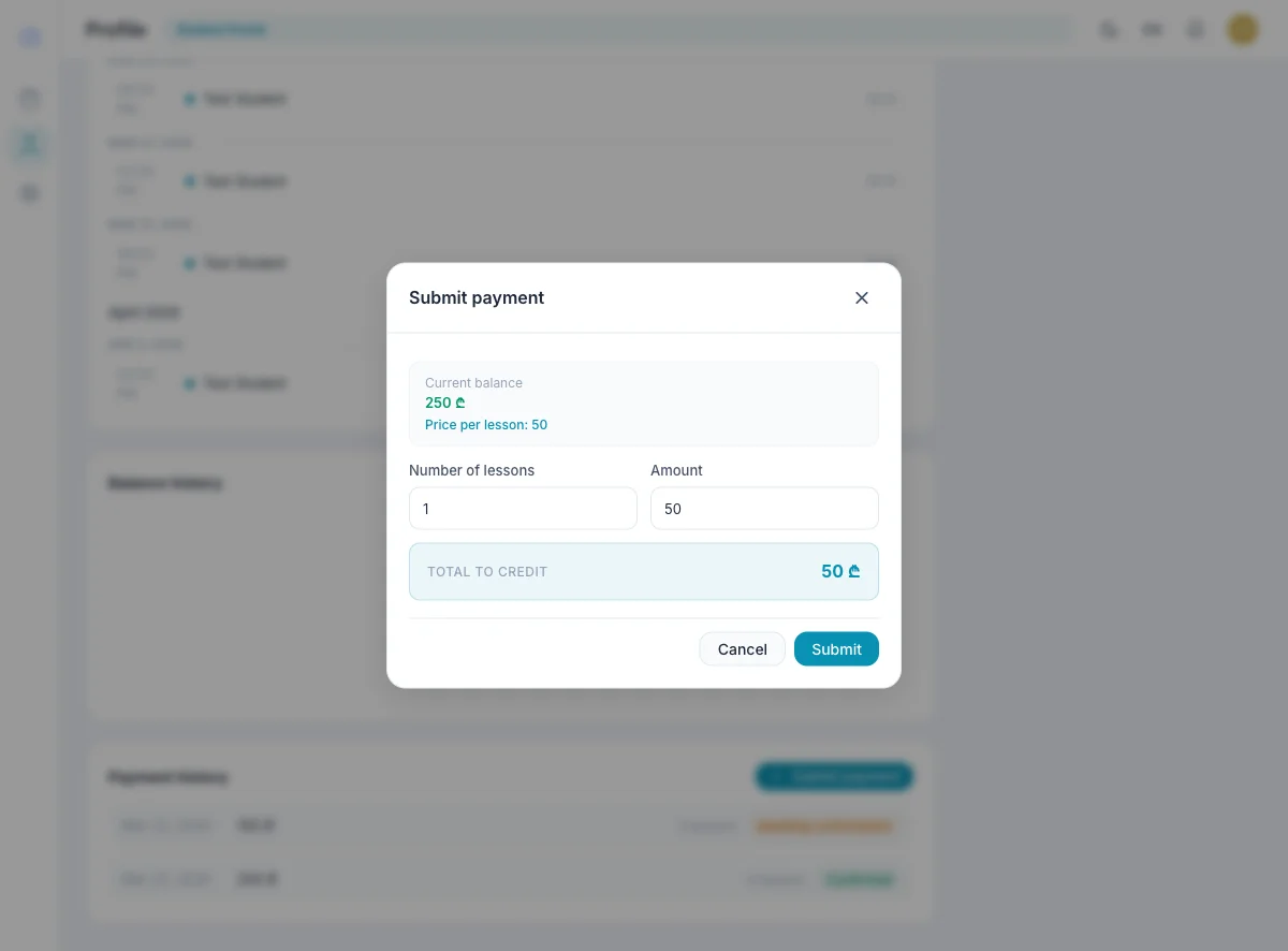 Submit payment modal